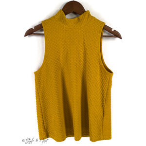 Anthropologie Eri + Ali Overture Mustard Yellow Textured Mock Neck Tank Size Sm